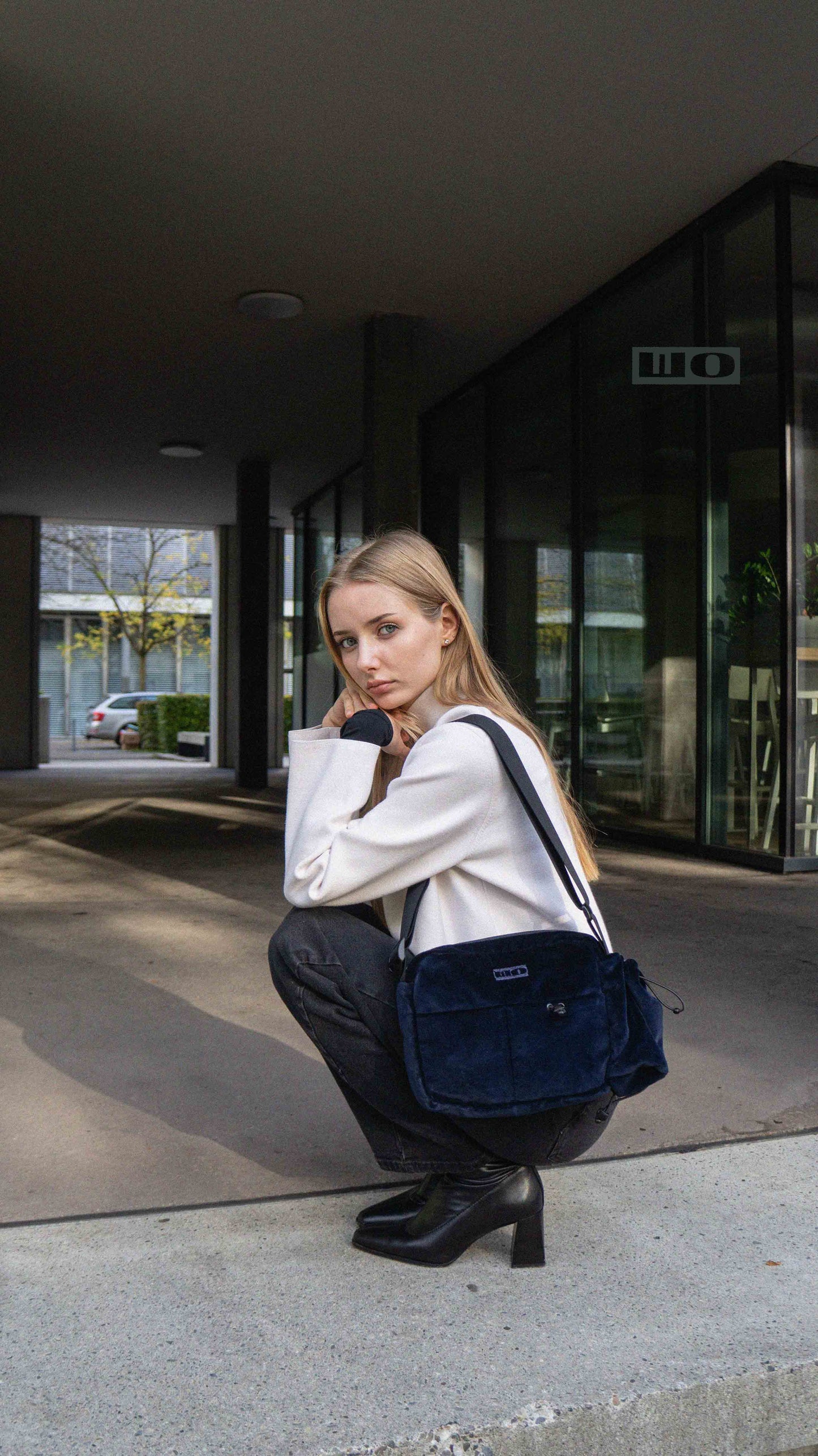 Navy Blue Velour Bag
