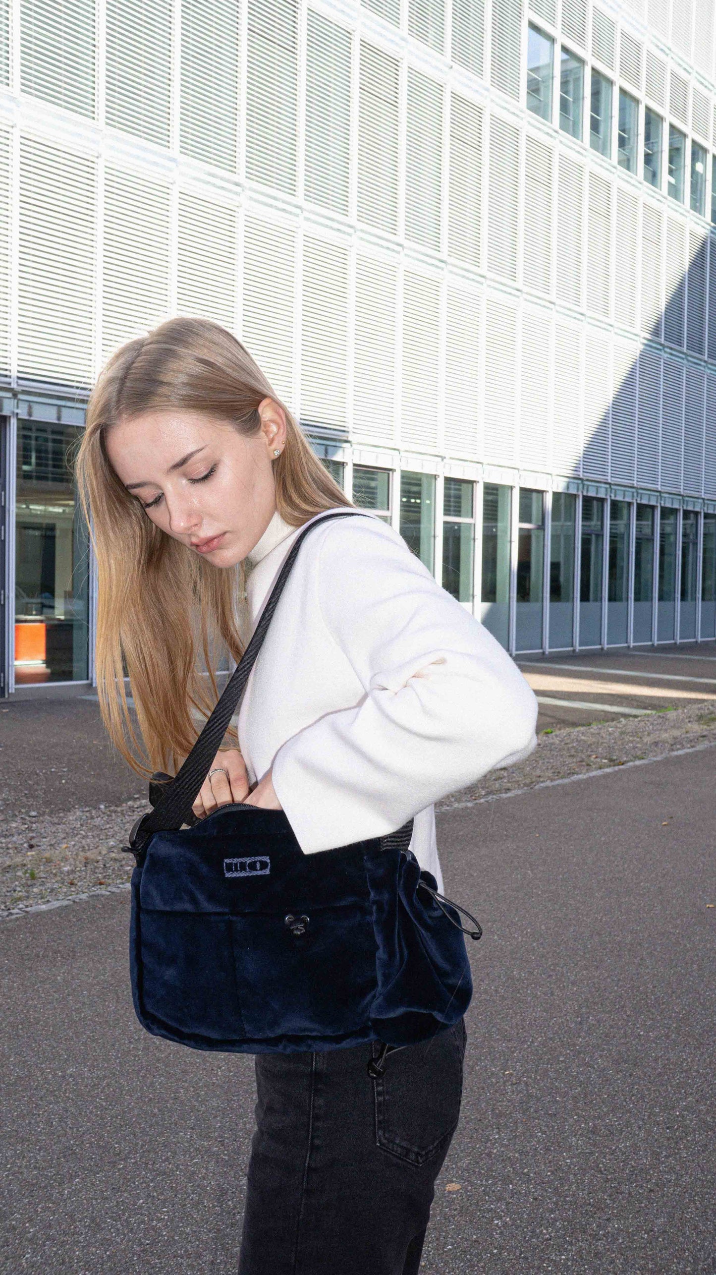 Navy Blue Velour Bag