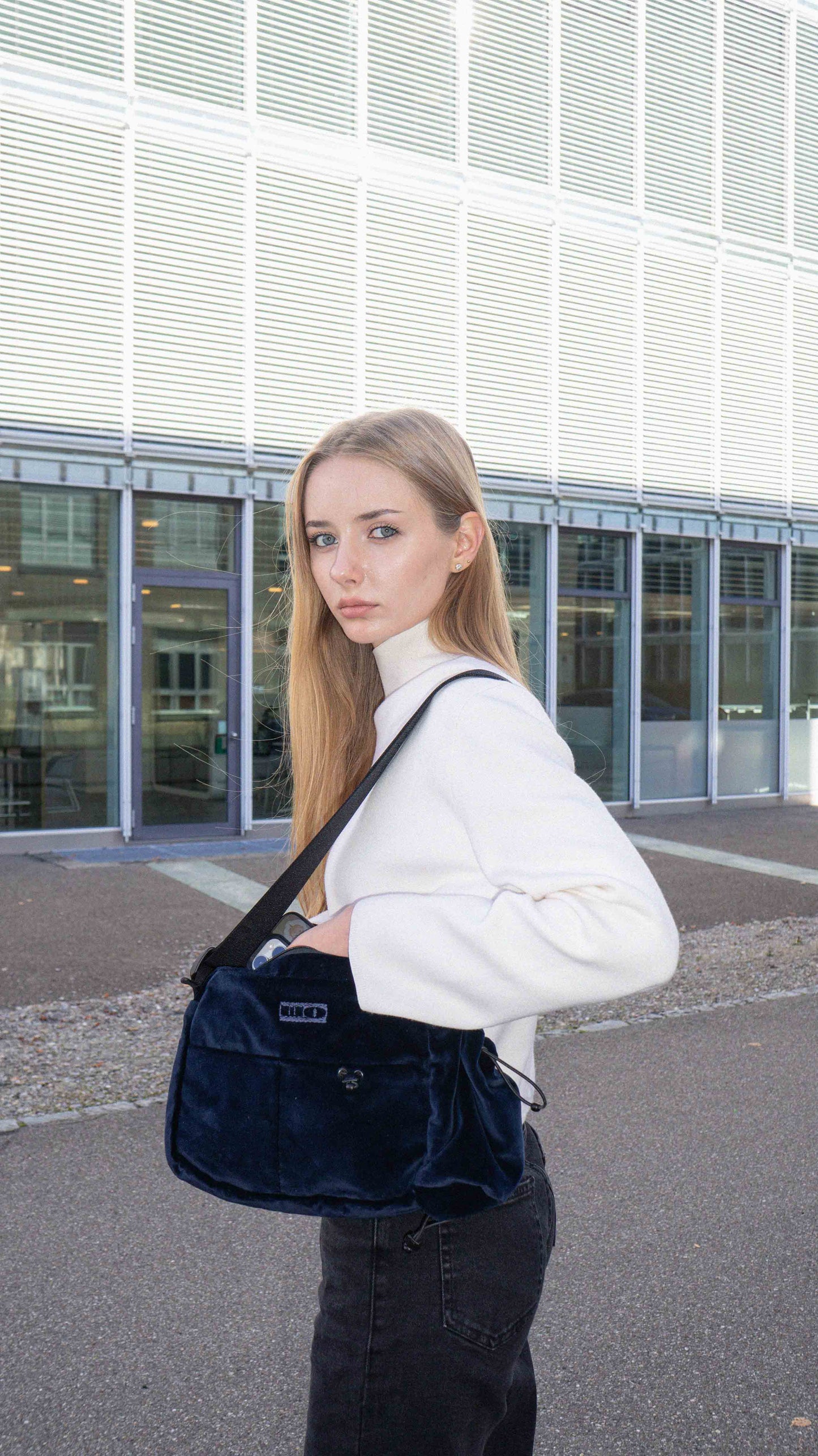 Navy Blue Velour Bag