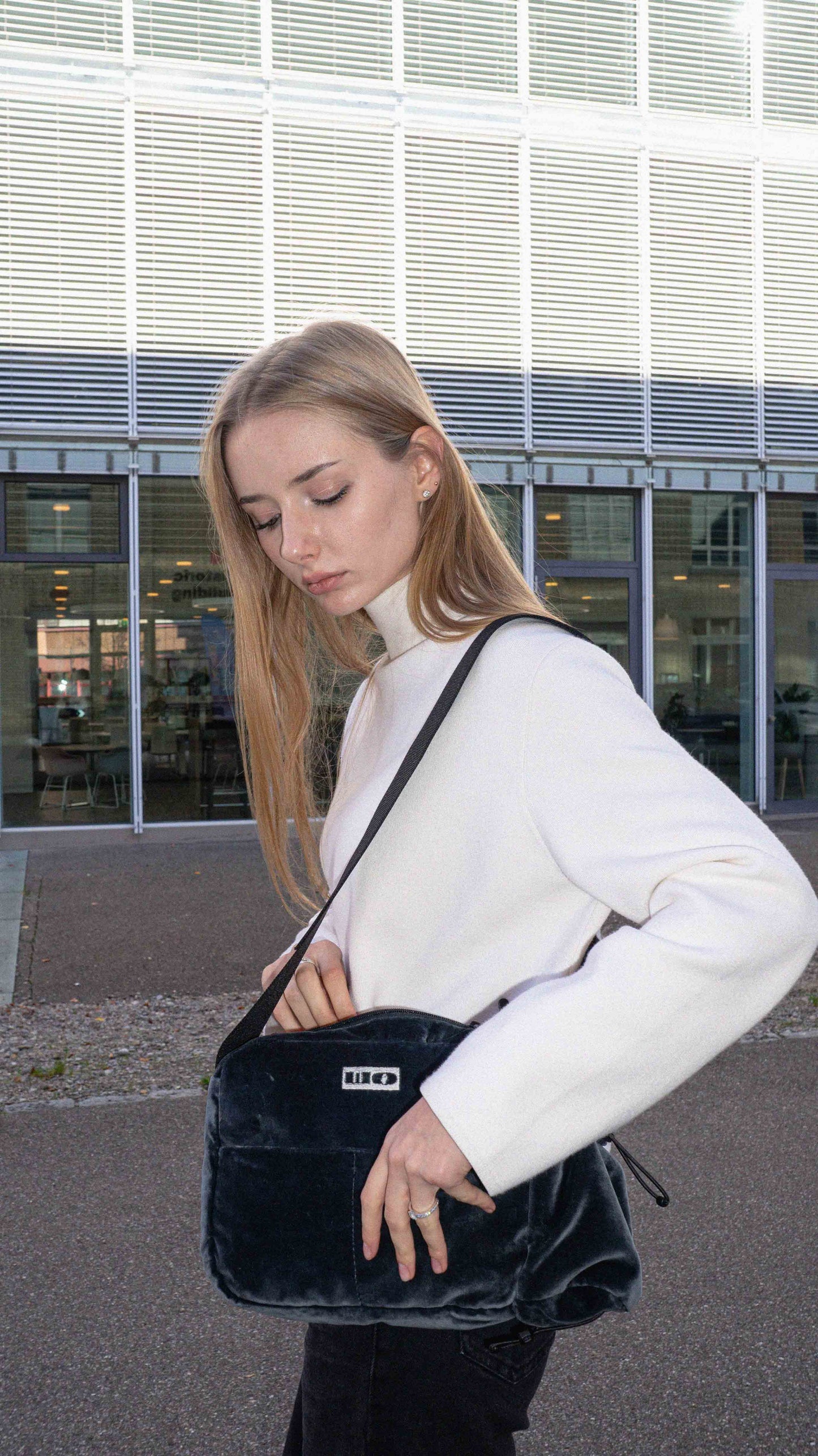 Grey Blue Velour Bag