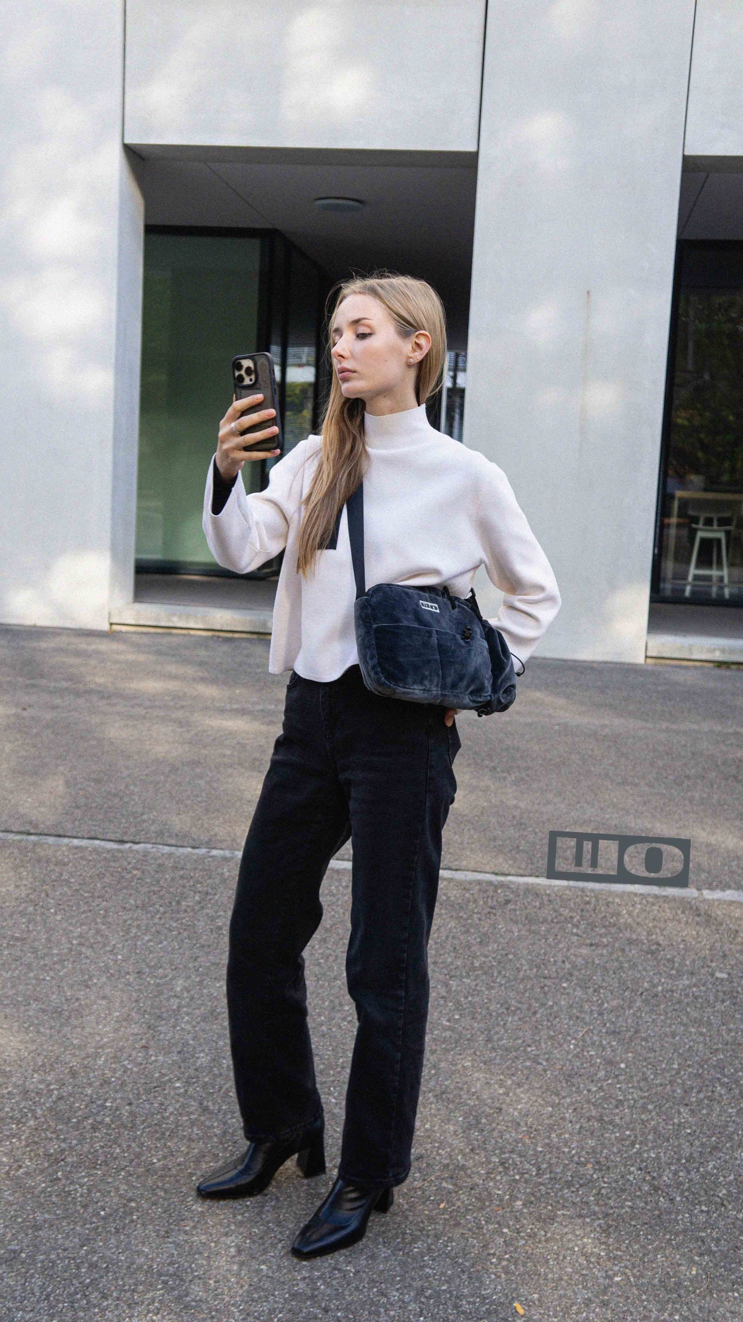 Grey Blue Velour Bag