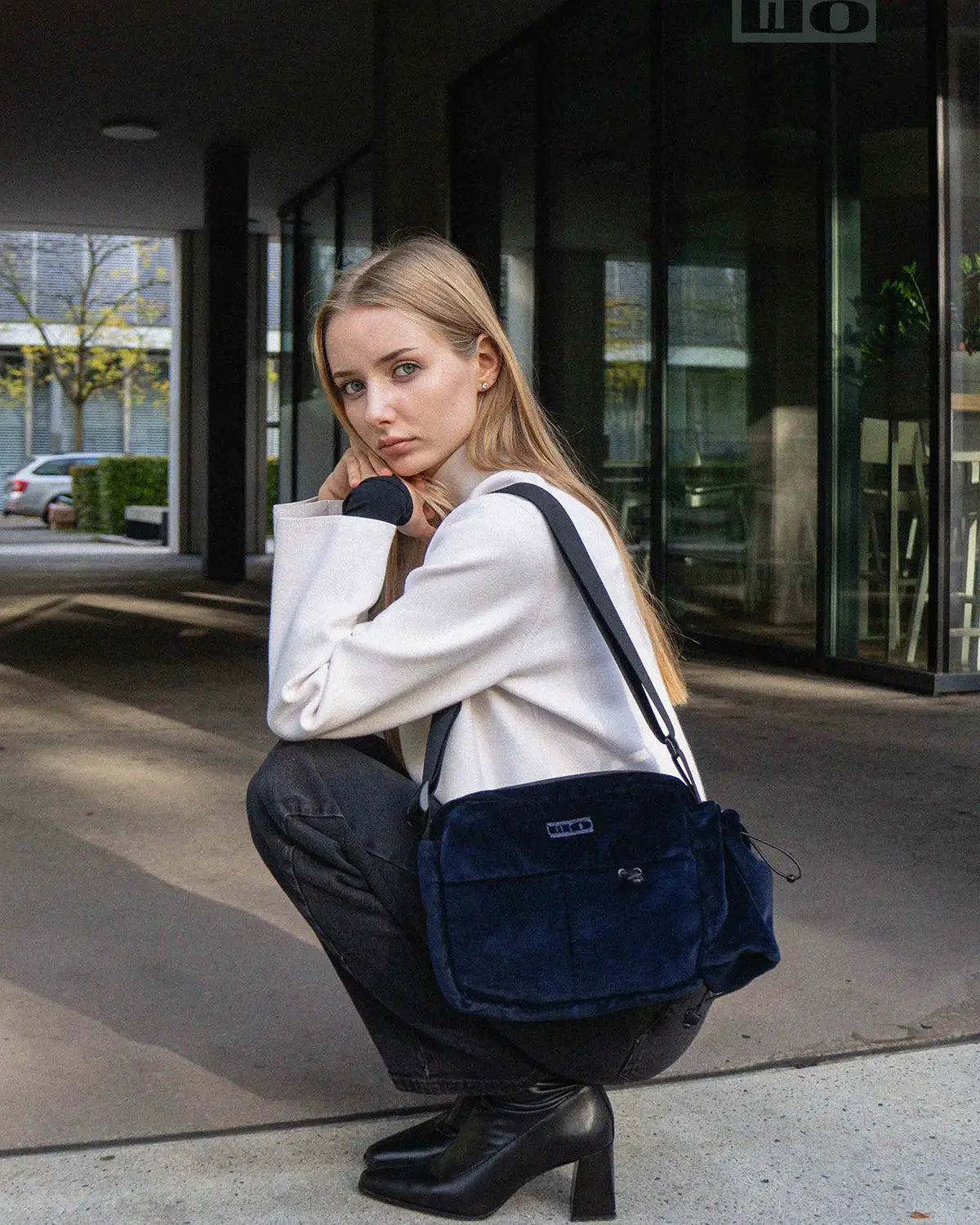 Navy Blue Velvet Bag