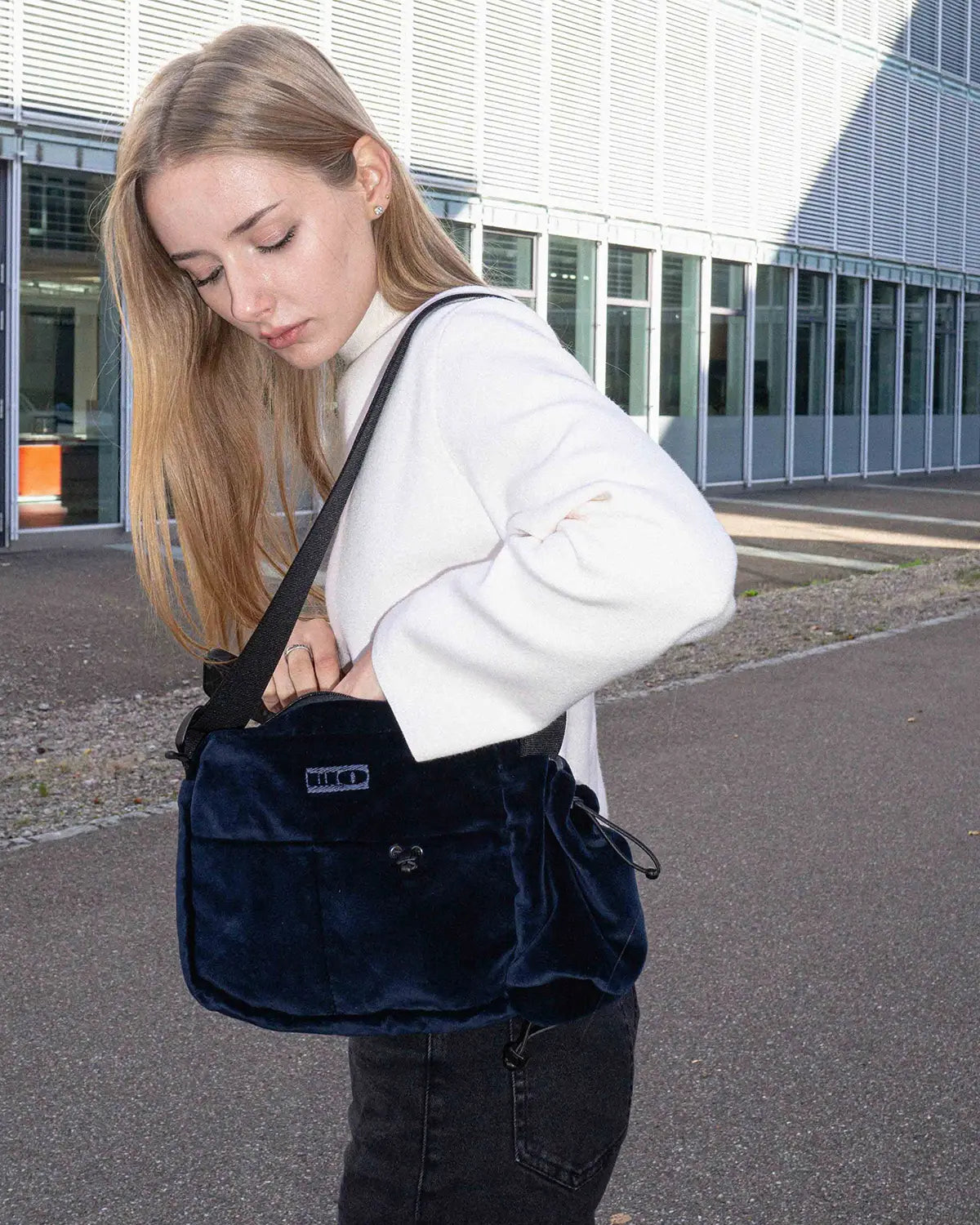 Navy Blue Velvet Bag