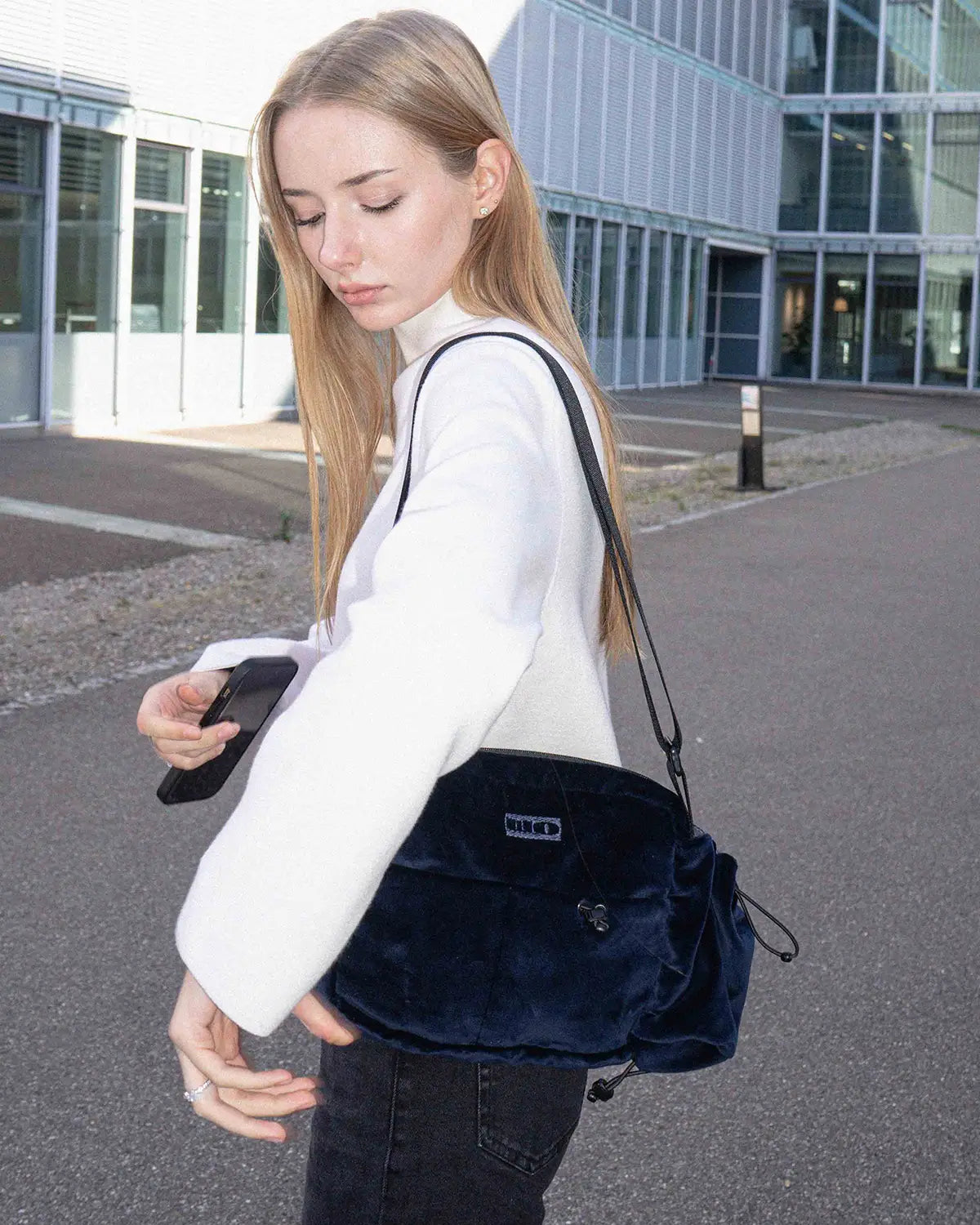 Navy Blue Velvet Bag