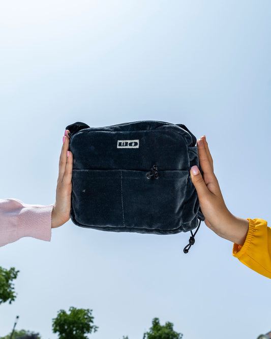 Grey Blue Velour Bag